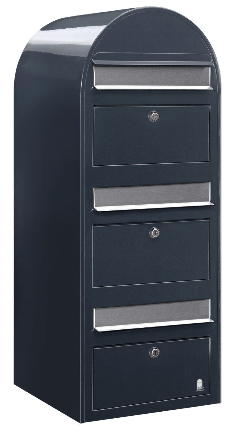 Bobi Trio wandbrievenbus staal - antracietgrijs/RVS klep | Bobi