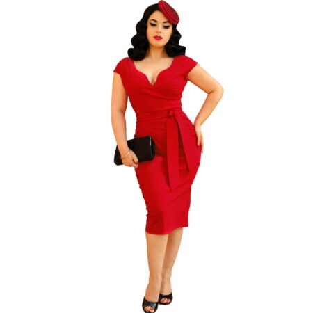 Bombshell Pencil Dress Red-XXL | 34% korting | RetroRep