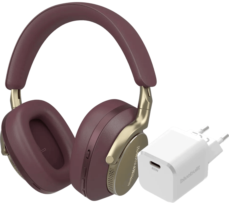 Bowers & Wilkins PX8 Rood + BlueBuilt Power Delivery Oplader met Usb C Poort 20W Wit