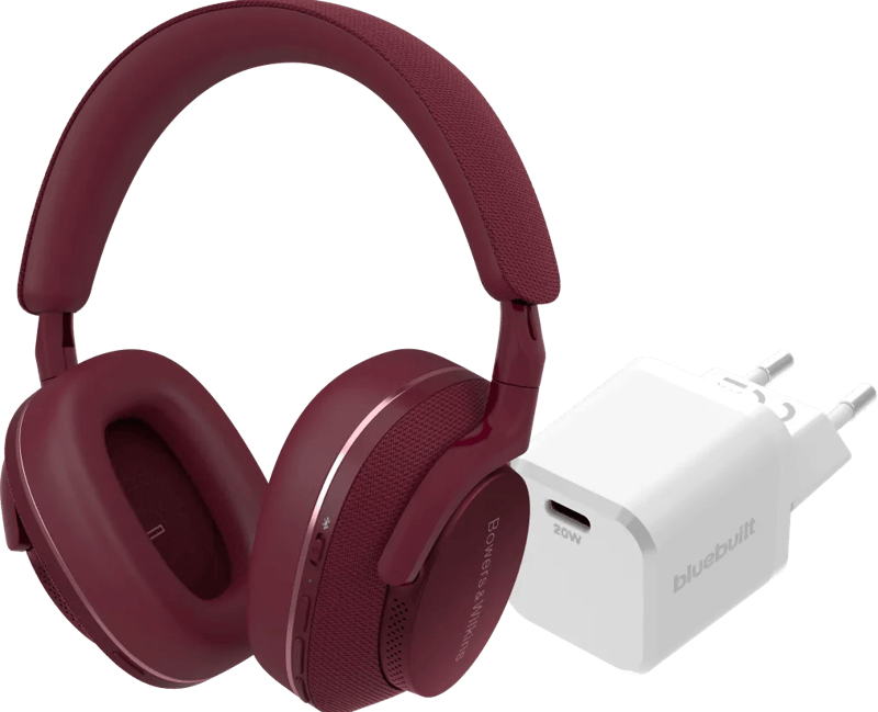 Bowers & Wilkins Px7 S2e Rood + BlueBuilt Power Delivery Oplader met Usb C Poort 20W Wit