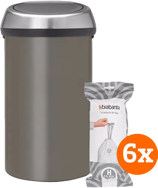 Brabantia Touch Bin 60 Liter Platinum + Vuilniszakken (120 stuks)