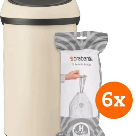 Brabantia Touch Bin 60 Liter Soft Beige + Vuilniszakken (120 stuks)