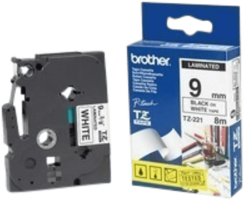 Brother TZe-221 Zwart op Wit (9 mm x 8 m)