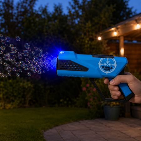 Bubble Gun met LED 25 cm - Bellenblaaspistool blauw incl. vloeistof | Out of the Blue