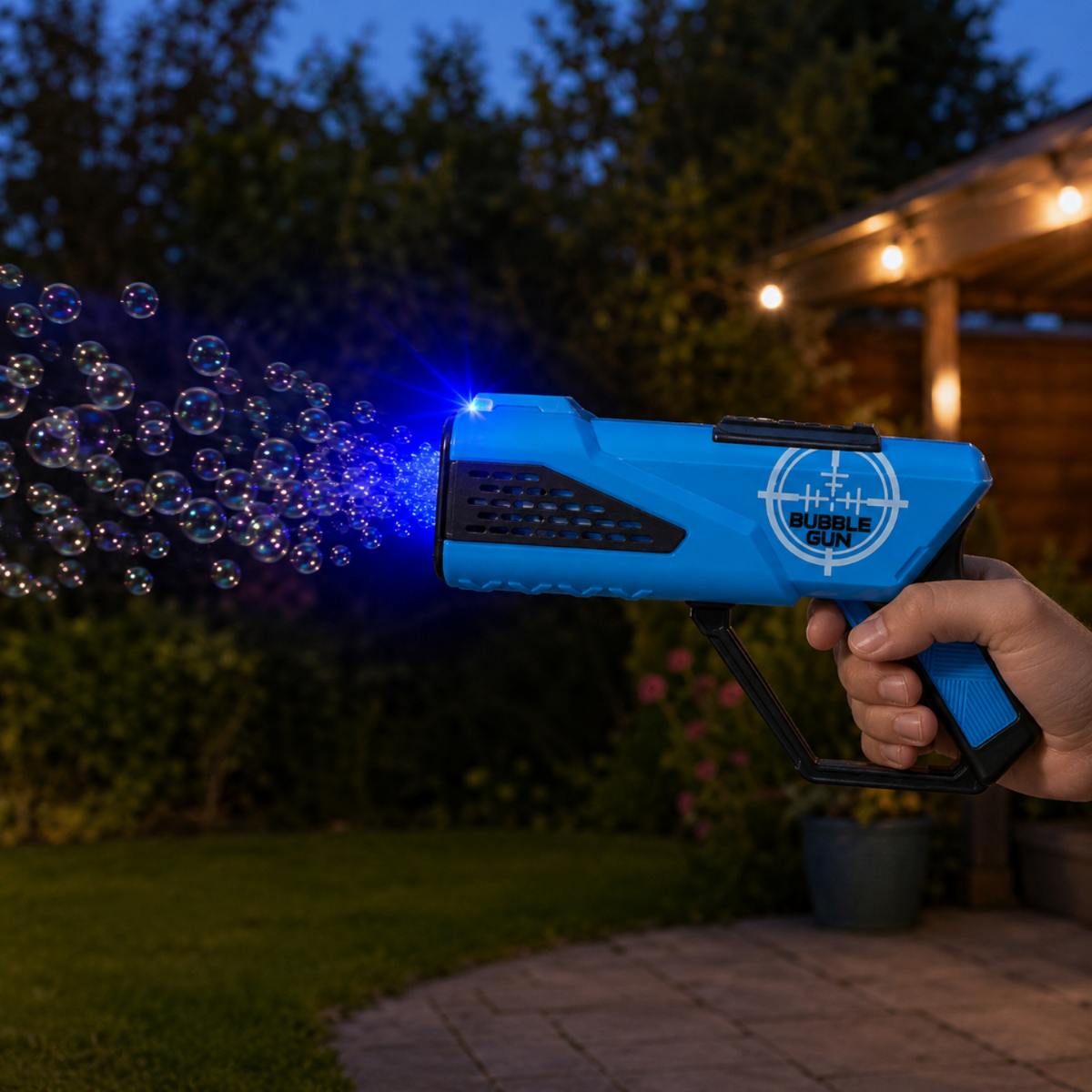 Bubble Gun met LED 25 cm - Bellenblaaspistool blauw incl. vloeistof | Out of the Blue