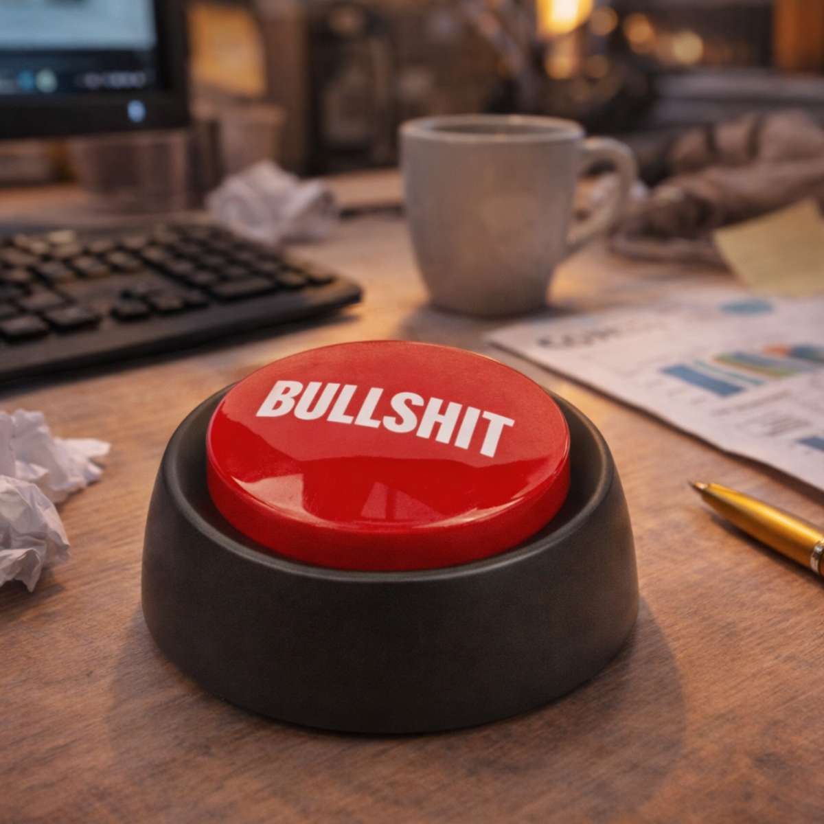Bullshit Button - Grappige Geluidknop - 6 Geluiden - Compact 9 cm | Out of the Blue