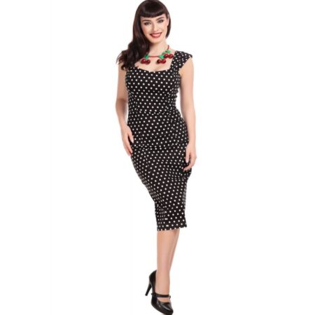 COLLECTIF Jill Polka Dot Pencil Dress Black-L | 50% korting | Collectif