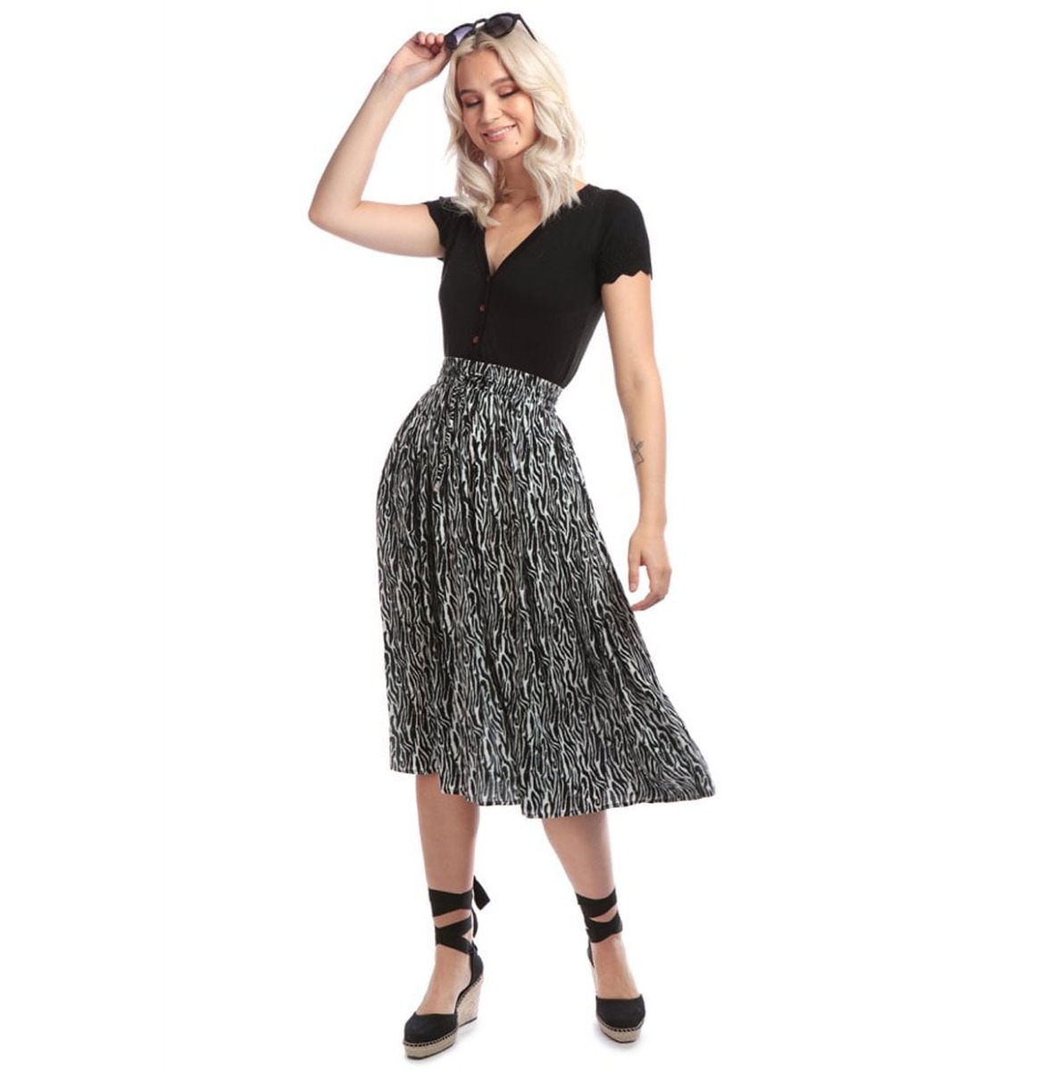COLLECTIF Rachel Zebra Midi Skirt-S | 50% korting | Collectif