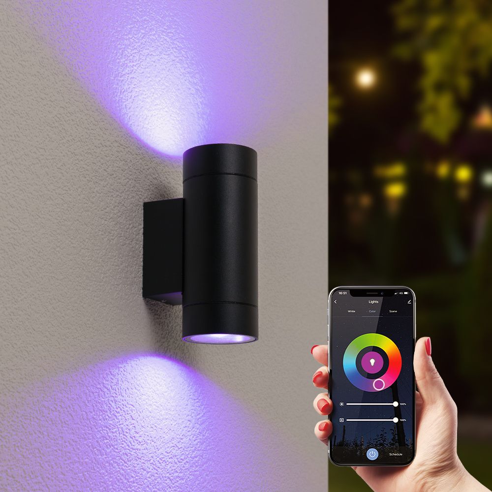 Cali Smart Wandlamp LED - Wifi + Bluetooth - 11W 690lm - Dimbaar - RGBWW - IP65 waterdicht - GU10 - Up Down lamp - Zwart - Google Home