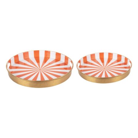 Candy Swirl - Tray Set of 2 Ø31cm/Ø26cm Oranje/Wit | Fiftiesstore