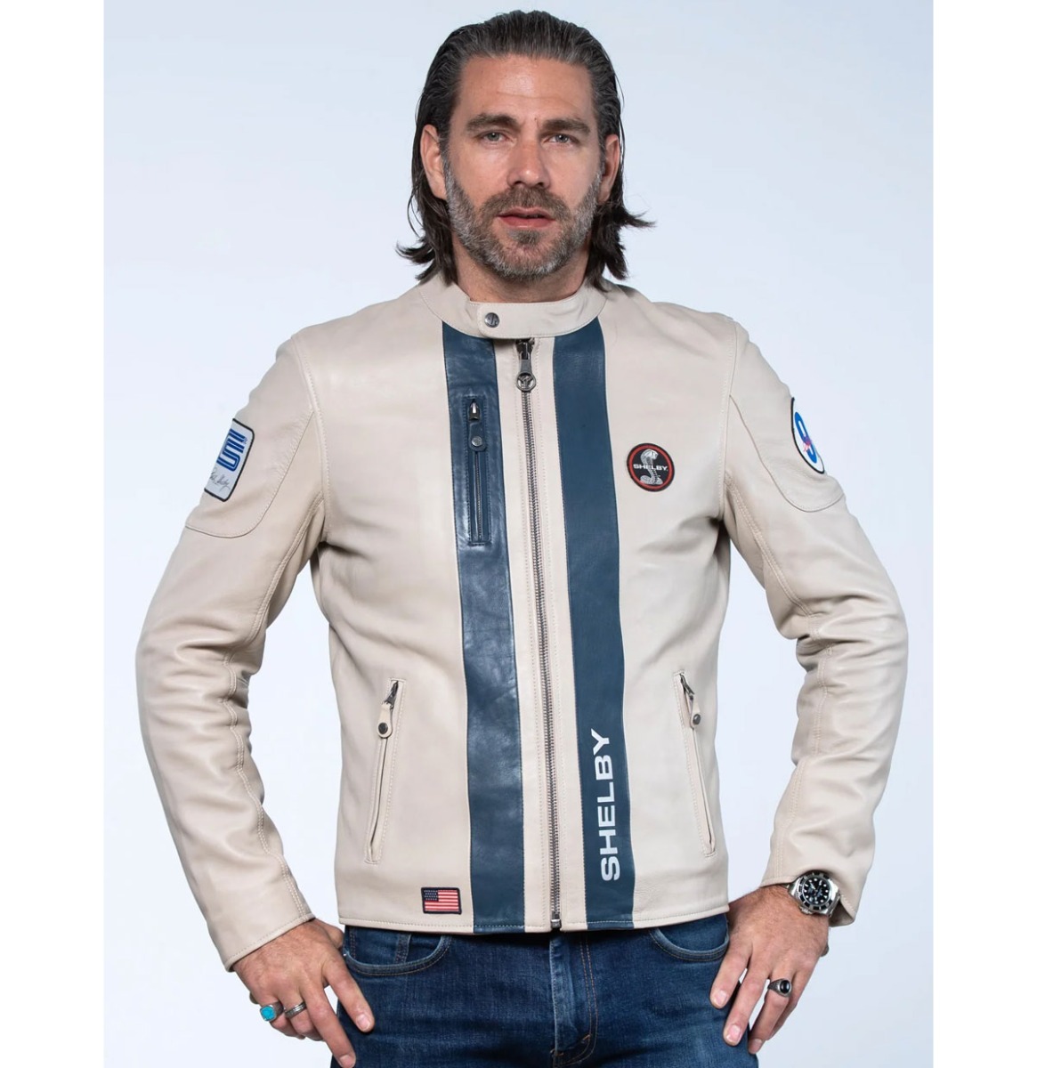 Carroll Shelby 'Classic Cut' Sheepskin Leather Jacket Ecru-3XL | Carroll Shelby