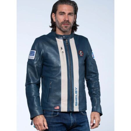 Carroll Shelby 'Classic Cut' Sheepskin Leather Jacket Royal Blue-3XL | Carroll Shelby