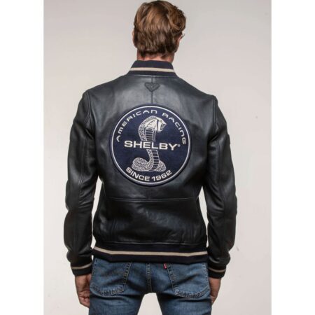 Carroll Shelby 'Dallas' Sheepskin Leather Jacket Navy-3XL | Carroll Shelby