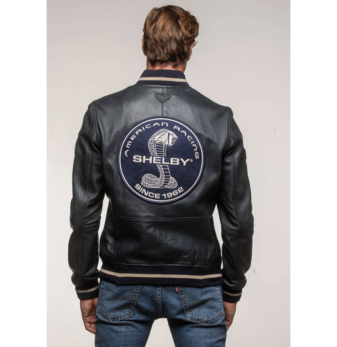 Carroll Shelby 'Dallas' Sheepskin Leather Jacket Navy-3XL | Carroll Shelby