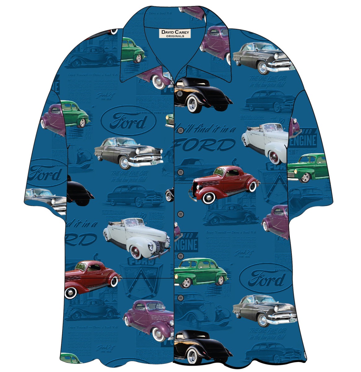Cars Shirt 40s Ford Camp Shirt Blue-M | David Carey