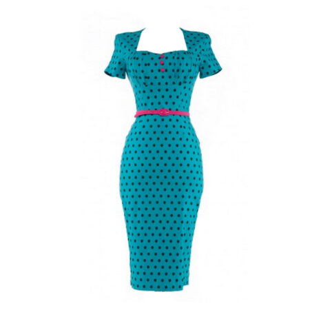 Charlotte Pencil Dress Jade and Black Polka Dots-XXXL | 58% korting | Pinup Couture