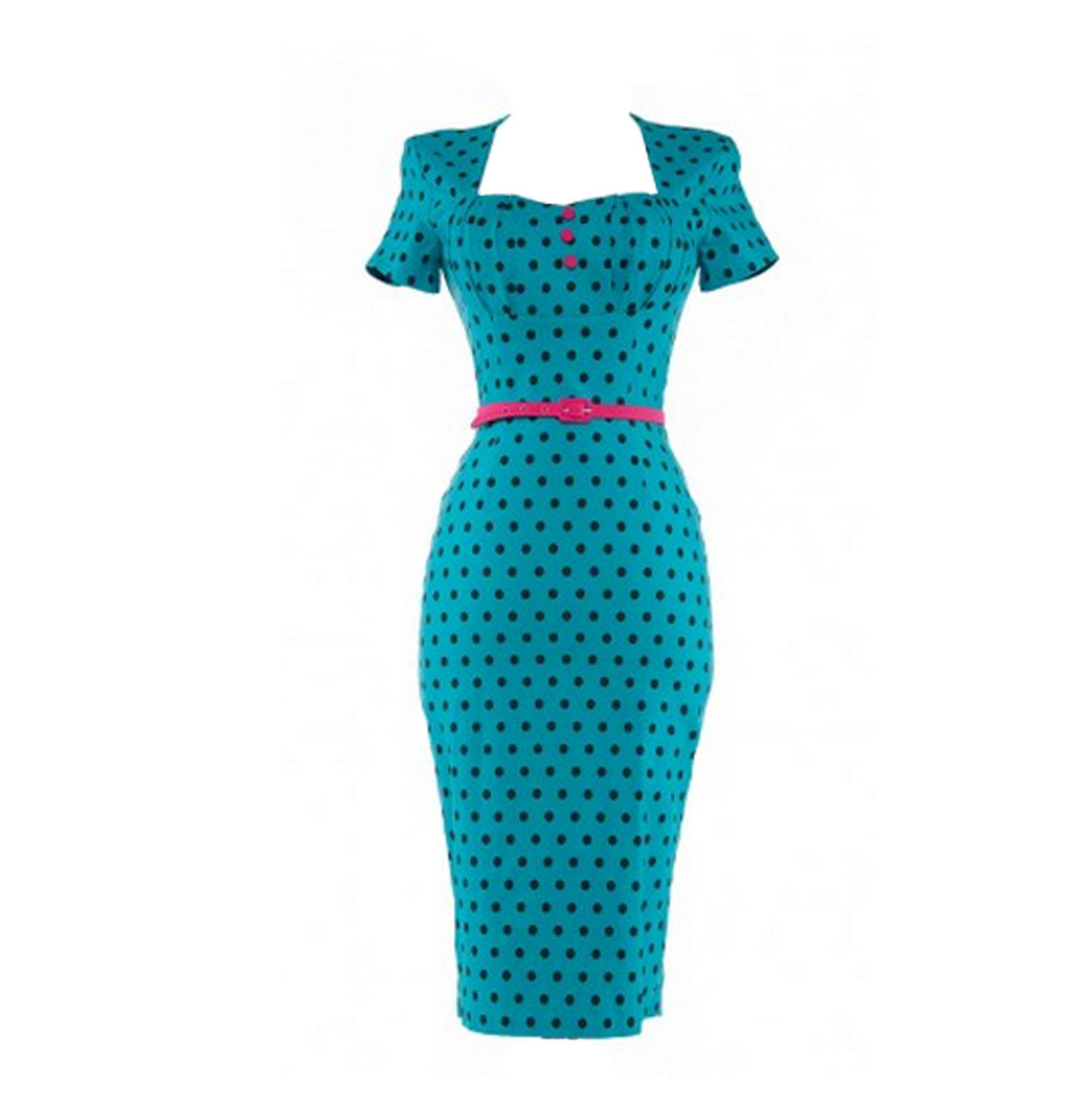 Charlotte Pencil Dress Jade and Black Polka Dots-XXXL | 58% korting | Pinup Couture