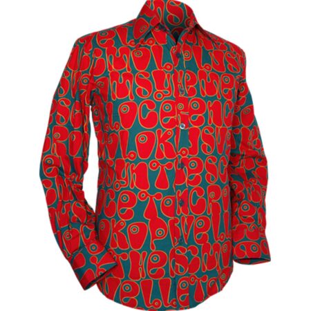 Chenaski 70's Retro Overhemd Moloko Petrol / Rood / Oranje-XS | Chenaski