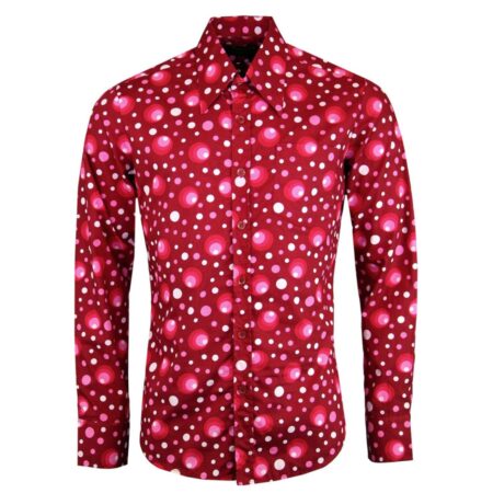 Chenaski 70's Retro Shirt Dots & Spots Bordeaux-XS | 15% korting | Chenaski