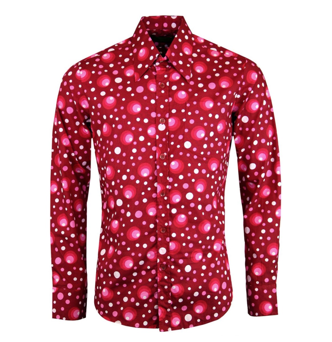 Chenaski 70's Retro Shirt Dots & Spots Bordeaux-XS | 15% korting | Chenaski