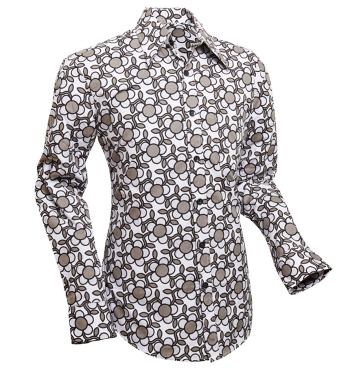 Chenaski 70's Retro Shirt Flowergrid Grey-XS | Fiftiesstore