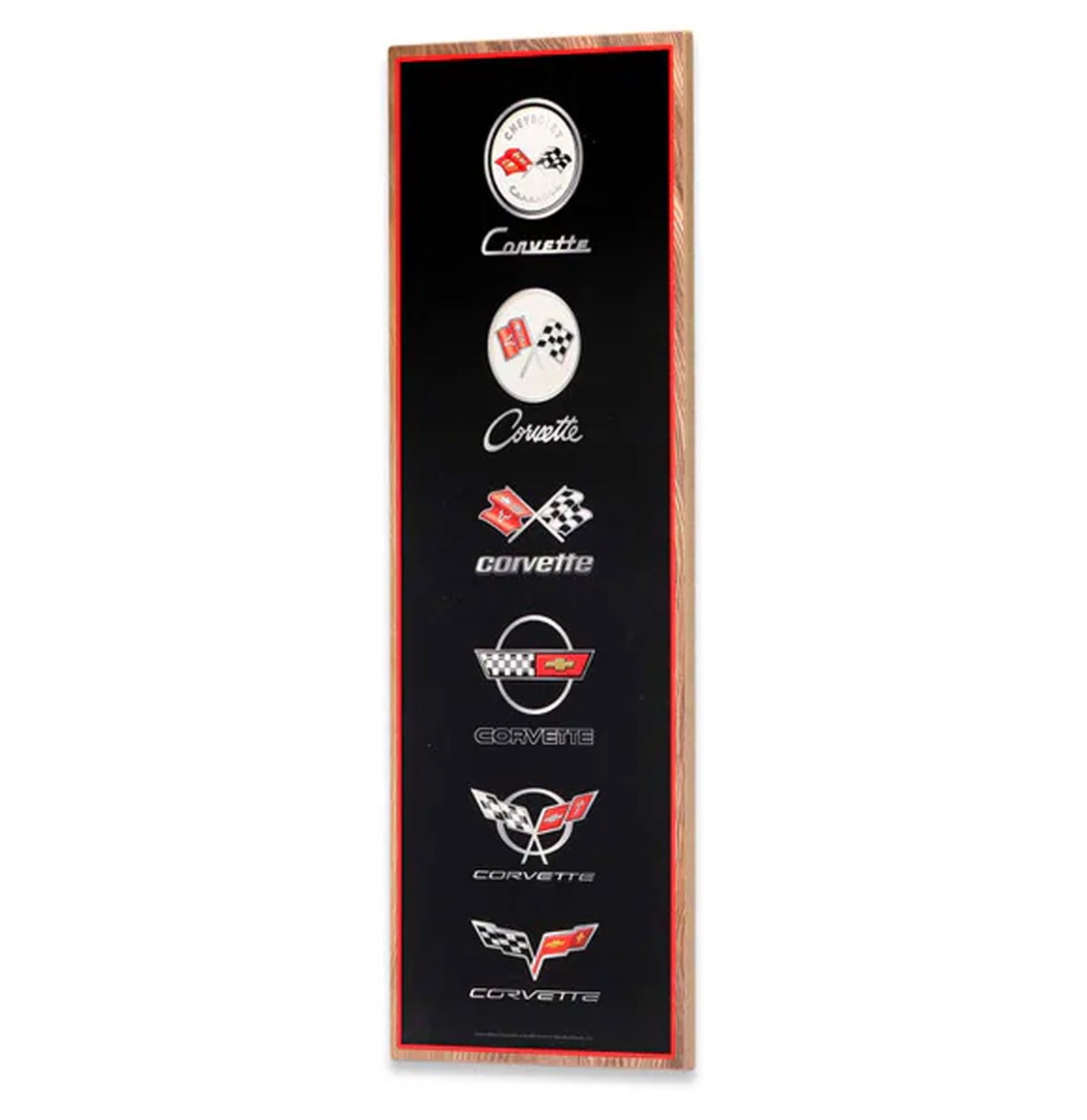 Chevrolet Corvette Logo Evolution Verticale Houten Wanddecoratie 62 x 22