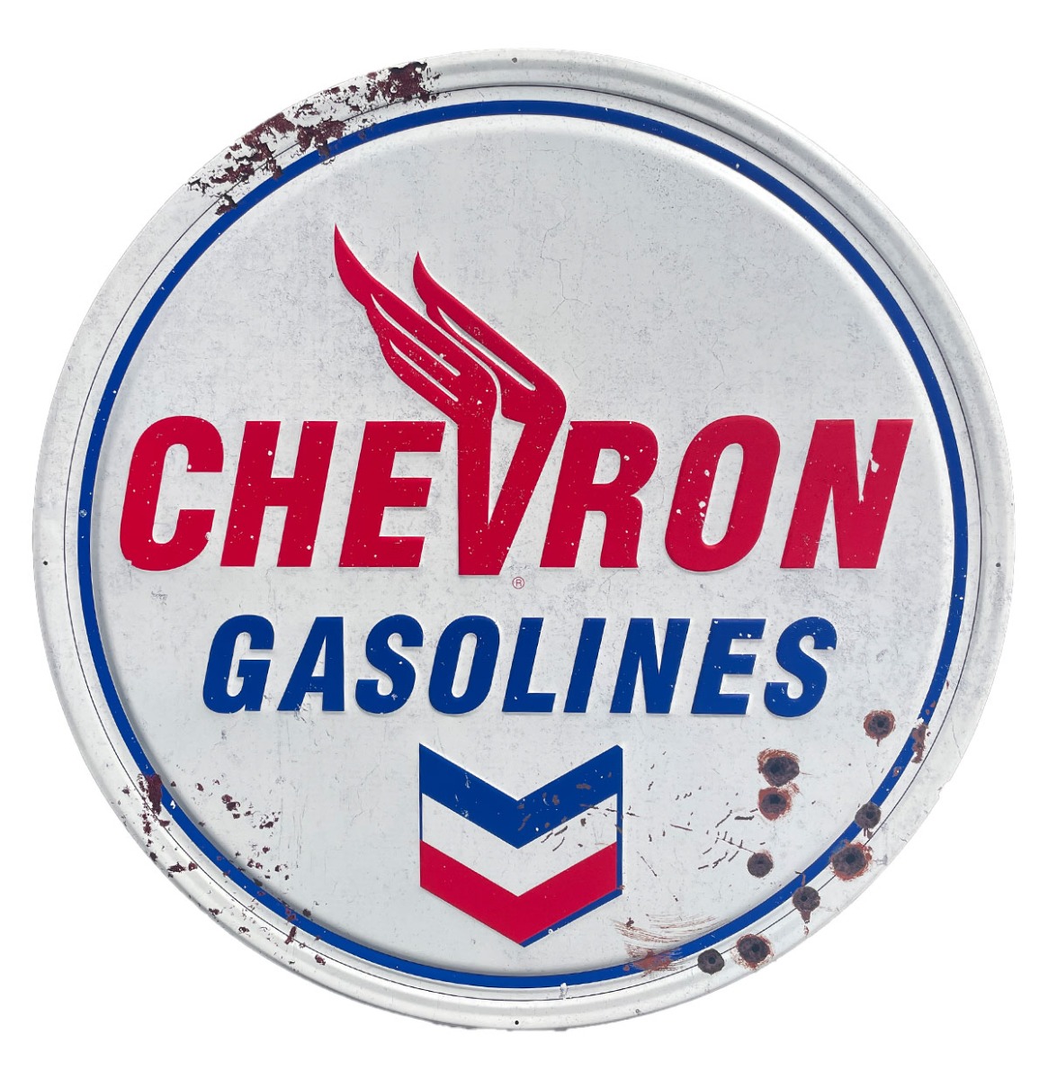 Chevron Gasolines Rond Metalen Wandbord XXL - Relief 90 cm | Fiftiesstore