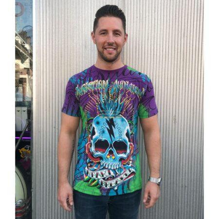 Christian Audigier Men T-shirt Purple / Blue Skull-L | 50% korting | Ed Hardy - Christian Audigier