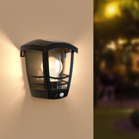 Clark - Solar wandlamp lantaarn - 3000K warm wit - IP44 waterdicht - Zwart - klassiek | HOFTRONIC