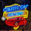 Classic Car Garage Neon Verlichting 65 x 65 cm - Blauw
