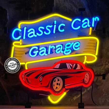 Classic Car Garage Neon Verlichting 65 x 65 cm - Blauw