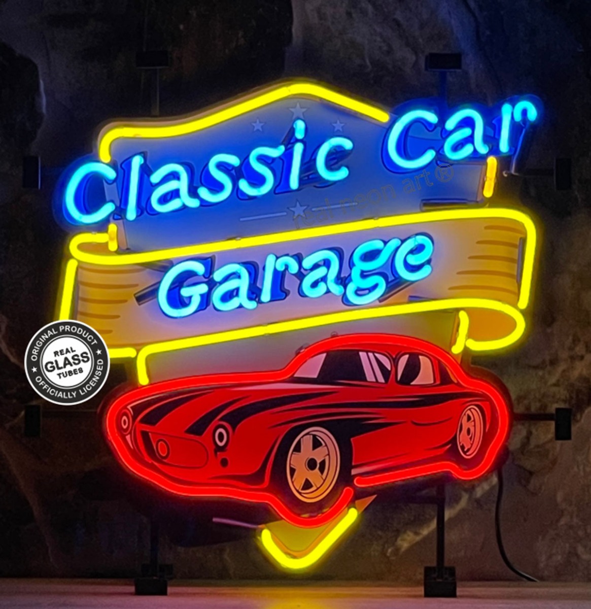 Classic Car Garage Neon Verlichting 65 x 65 cm - Blauw