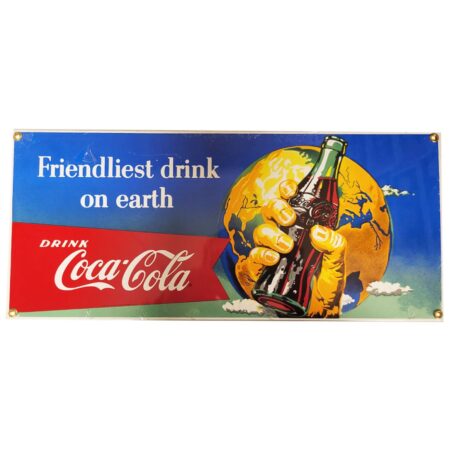 Coca-Cola - Friendliest Drink On Earth Emaille Bord - 42 x 18 cm - Ande Rooney 1990's | Coca-Cola