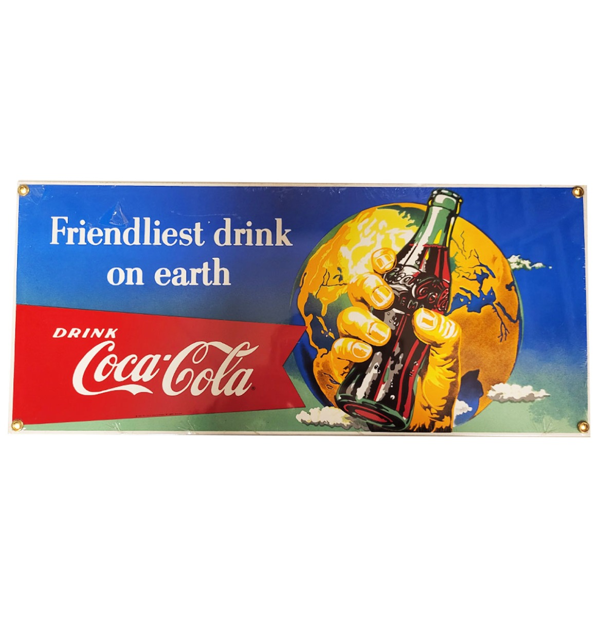 Coca-Cola - Friendliest Drink On Earth Emaille Bord - 42 x 18 cm - Ande Rooney 1990's | Coca-Cola