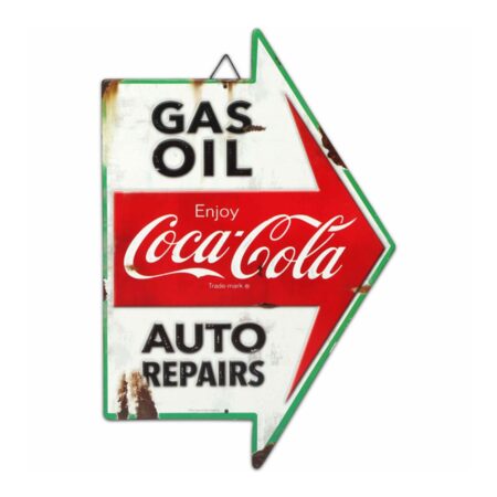 Coca-Cola Gas Oil Auto Repairs Rustieke Pijl Metalen Bord- 43 x 29cm | Coca-Cola