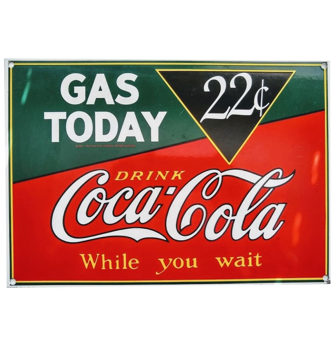 Coca-Cola Gas Today 22 Cents Emaille Bord - 33 x 23 cm | Coca-Cola