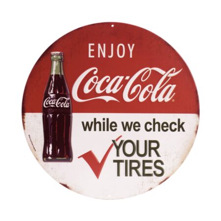 Coca-Cola & Tire Check Metalen Bord met Relief - Ø31cm | Coca-Cola
