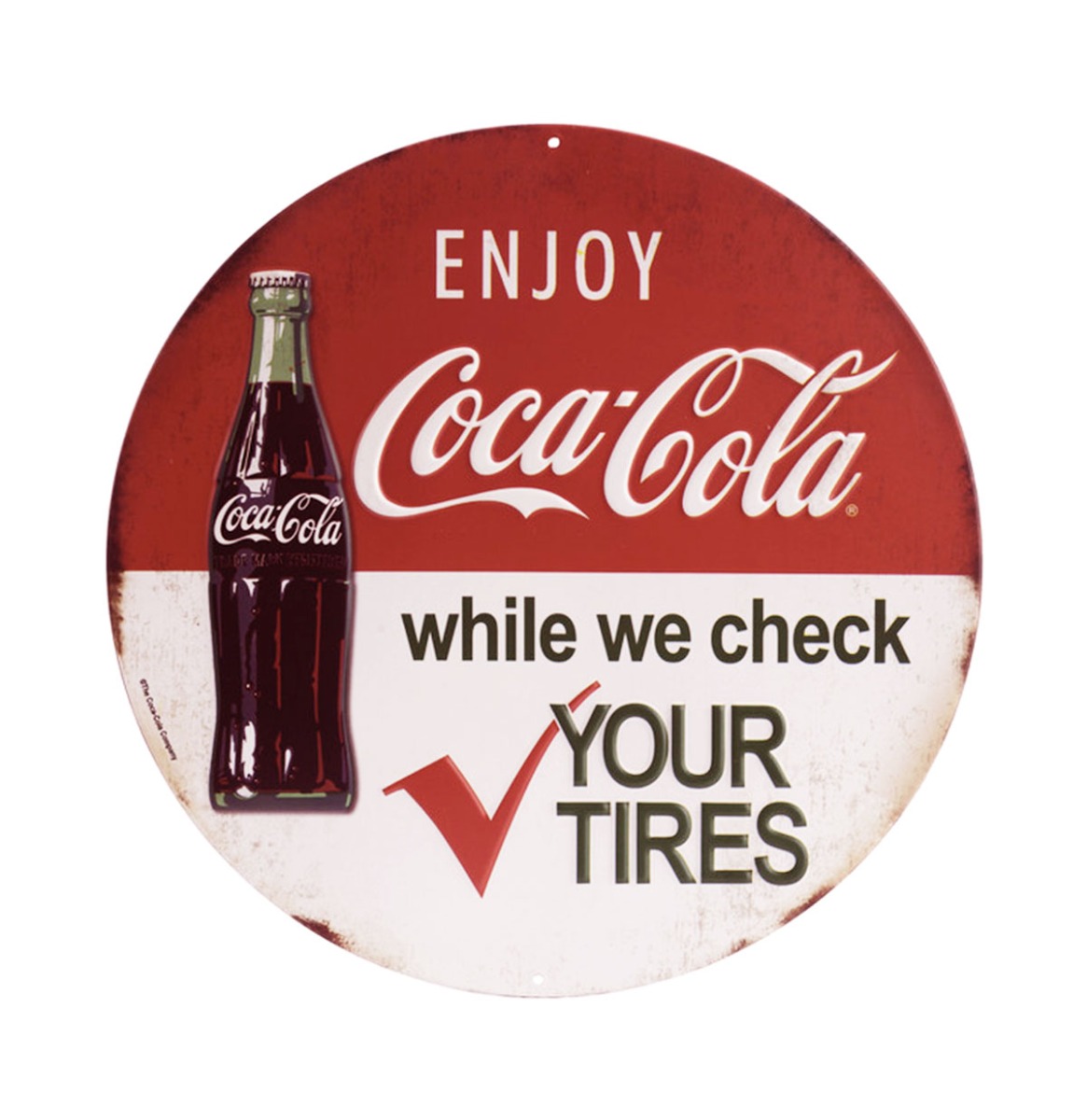 Coca-Cola & Tire Check Metalen Bord met Relief - Ø31cm | Coca-Cola