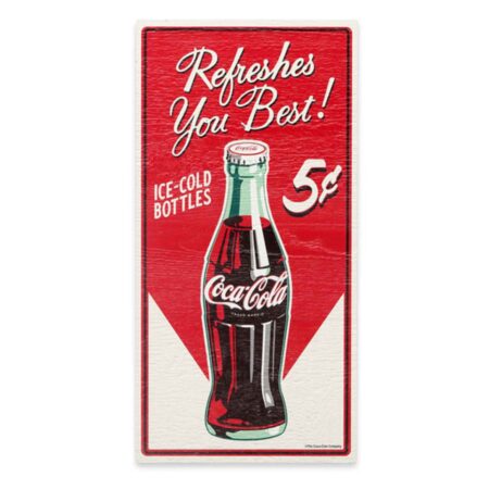 Coca-Cola 'Refreshes You Best' Houten Bord met Textuur - 56 x 28cm | Coca-Cola
