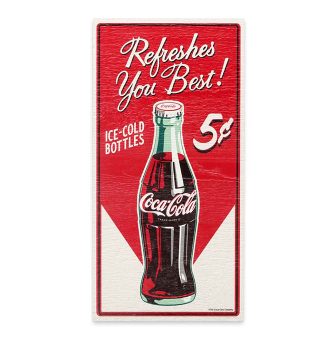 Coca-Cola 'Refreshes You Best' Houten Bord met Textuur - 56 x 28cm | Coca-Cola