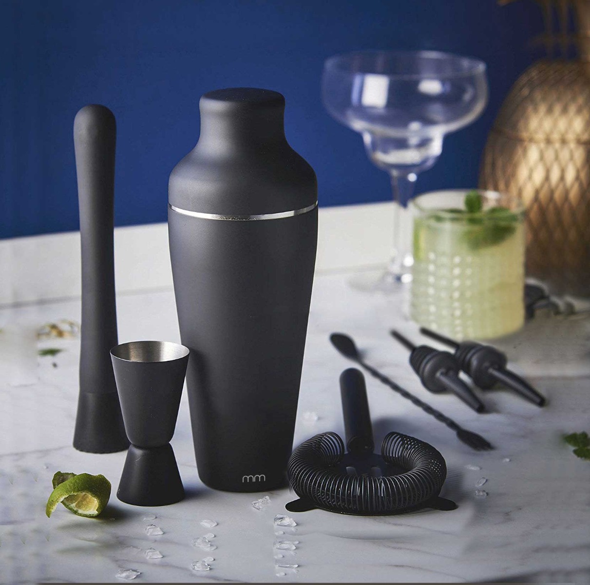 Cocktail Shaker Set - Mat Zwart - 8 Delige Set - 700ml | MikaMax