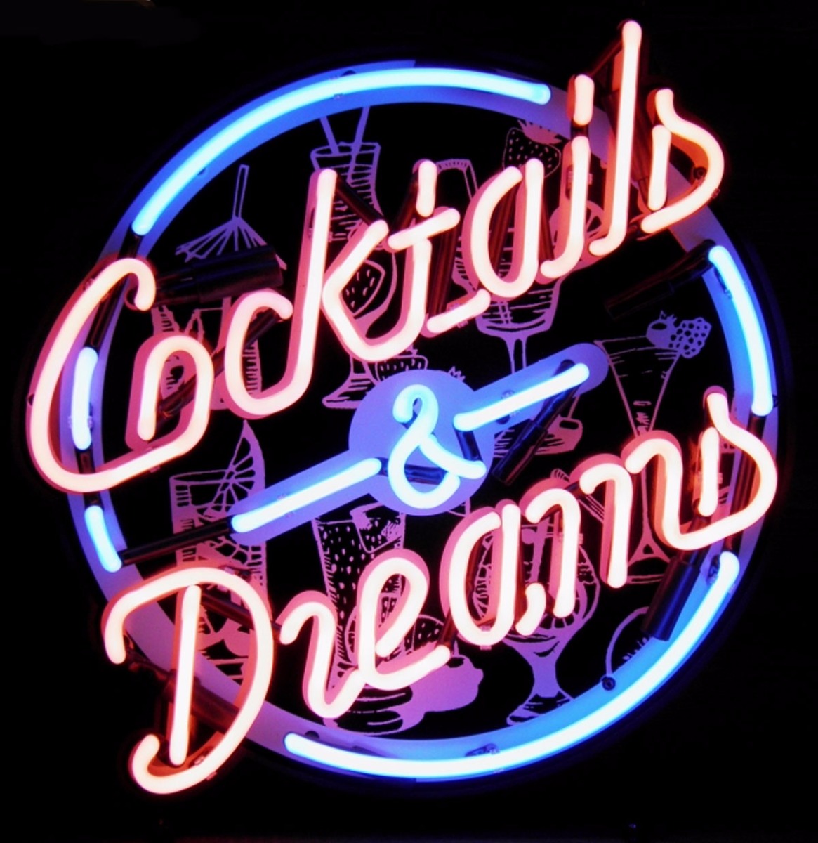 Cocktails & Dreams Neon Verlichting 50 x 50 cm - Roze