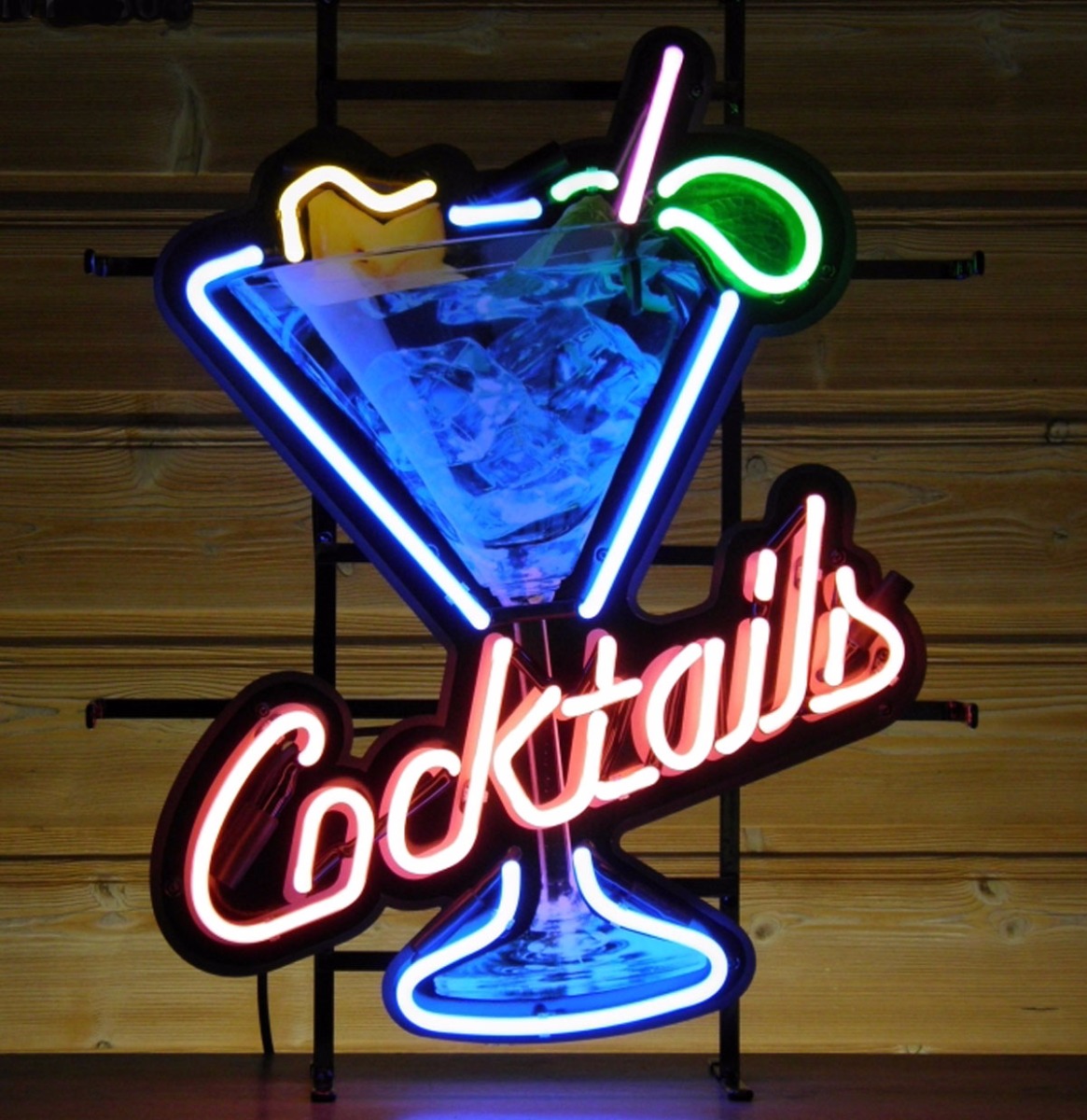 Cocktails Glas Neon Verlichting 50 x 64 cm - Blauw