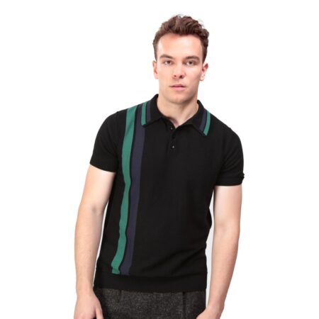 Collecif Peru Double Striped Polo Black-S | 50% korting | Collectif