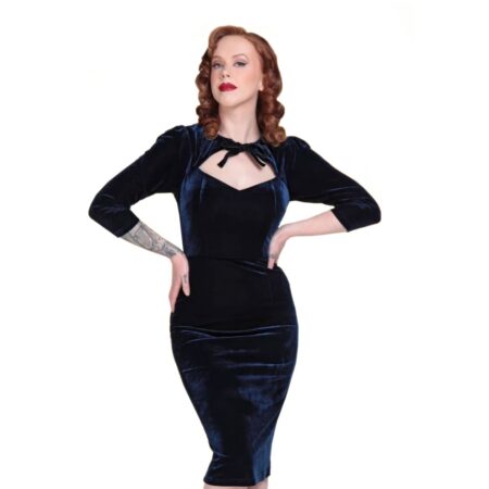 Collectif Ancilla Velvet Pencil Dress Blue-XXL | Collectif