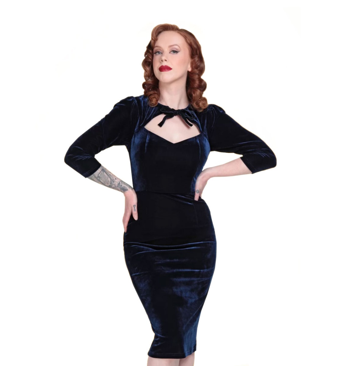 Collectif Ancilla Velvet Pencil Dress Blue-XXL | Collectif