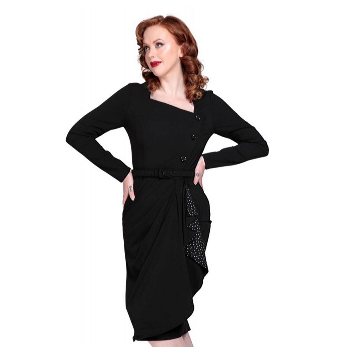 Collectif Anika Pencil Dress Black / Polka-M | 50% korting | Collectif
