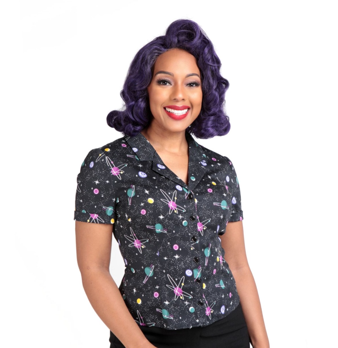 Collectif Caterina Galaxy Dreamer Blouse Black Multi-XXXL | 50% korting | Collectif