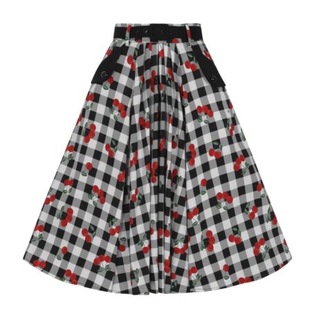 Collectif Dakota Gingham Cherries Swing Skirt-XS | 50% korting | Collectif