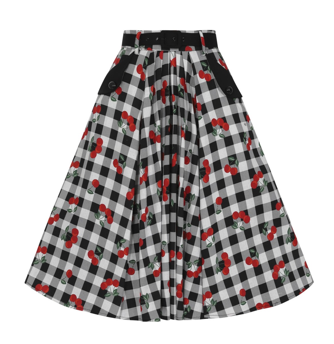 Collectif Dakota Gingham Cherries Swing Skirt-XS | 50% korting | Collectif